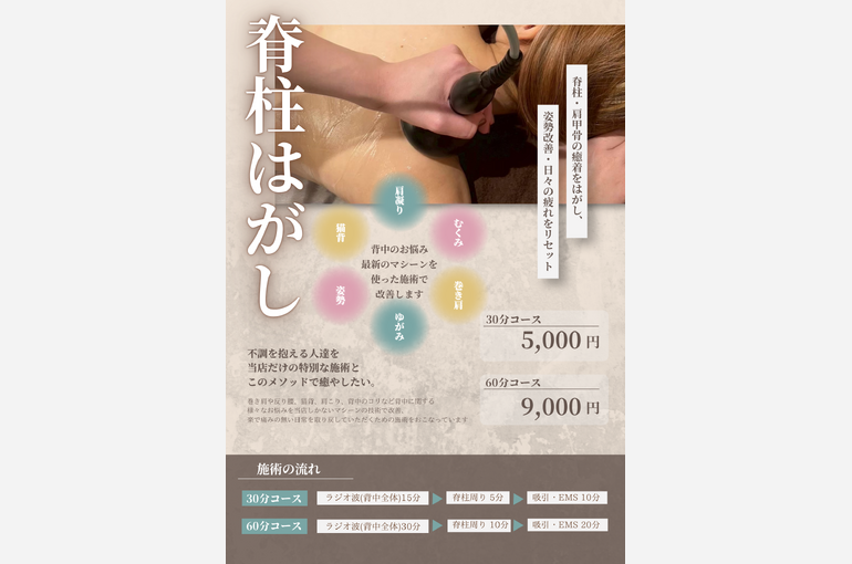 くすみカラー 落ち着き 美容整体 メニュー紹介 A4チラシ